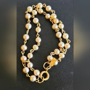 Vintage Kramer Signed Faux Pearl  Double Row Bracelet NWOT 7"